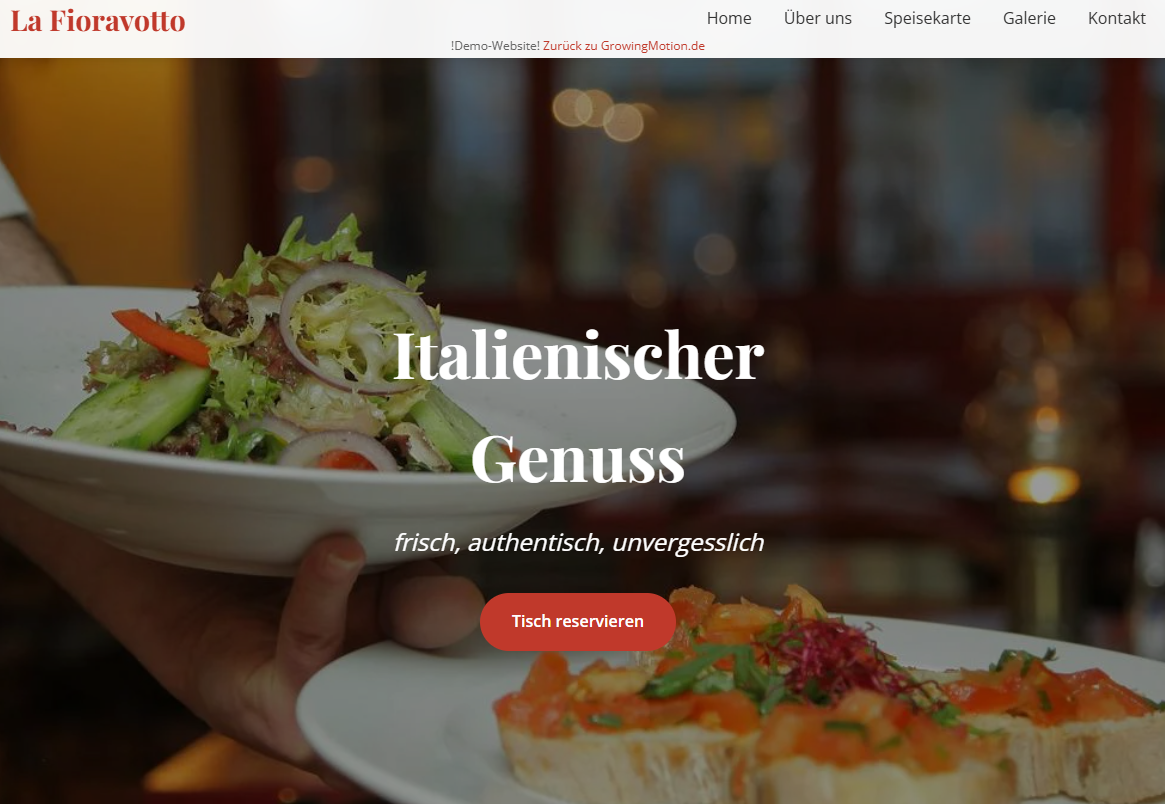 Restaurant-Webseite mit Reservierungsmodul und Präsentation italienischer Küche